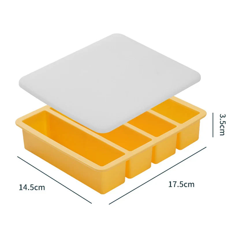 Extra Large Silicone Freezer Tray with Lid – Giant 4-Cube Food Storage Mold for Soup, Sauce & Meal Prep Ice Cubes Kitchen Container