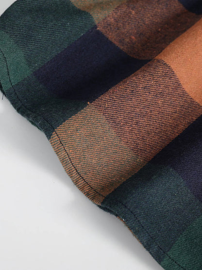 Vintage Plaid Flannel Shirt - Men’s Long Sleeve Casual Loose Top for Spring & Fall Wear