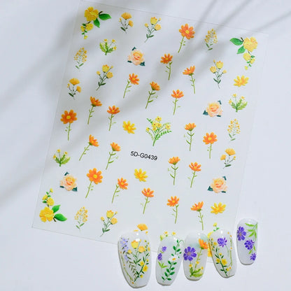 5D Macaron Nail Stickers - Embossed Flower, Fruit, Bear & Rabbit Charms for Summer DIY Manicure Decoration