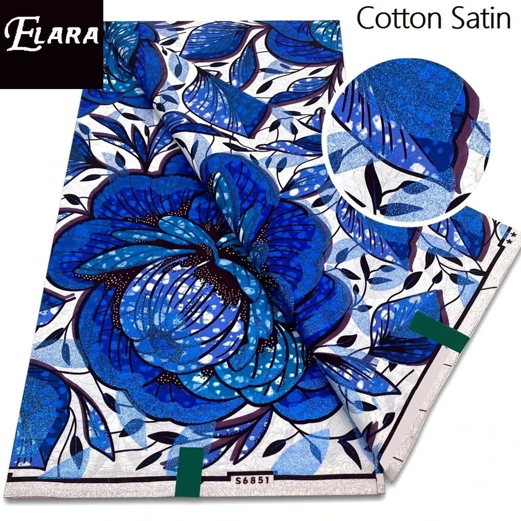 African Real Wax Print Fabric - Grand Original Ankara Blue Cotton Wax Material 6 Yards for Stylish Dresses & Uniforms