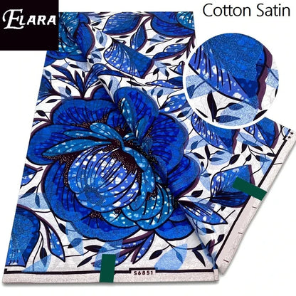 African Real Wax Print Fabric - Grand Original Ankara Blue Cotton Wax Material 6 Yards for Stylish Dresses & Uniforms