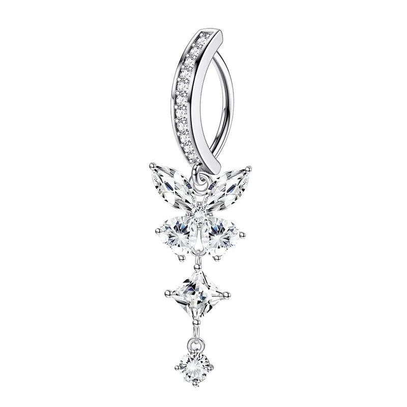 Stainless Steel Crystal Belly Button Ring - Fashion Drip Clicker Navel Piercing Jewelry for Women