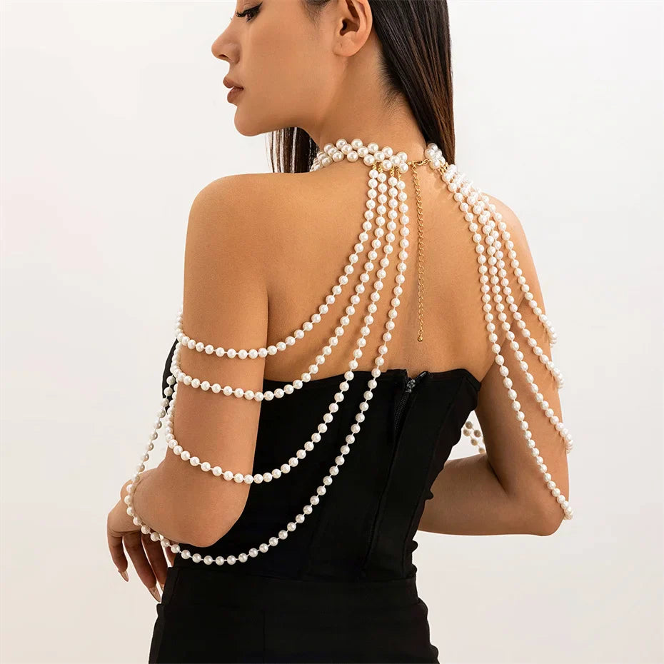 Ingemark 2024 Bridal Tassel Pearl Shoulder Chain Necklace – Elegant Wedding Jewelry for Women