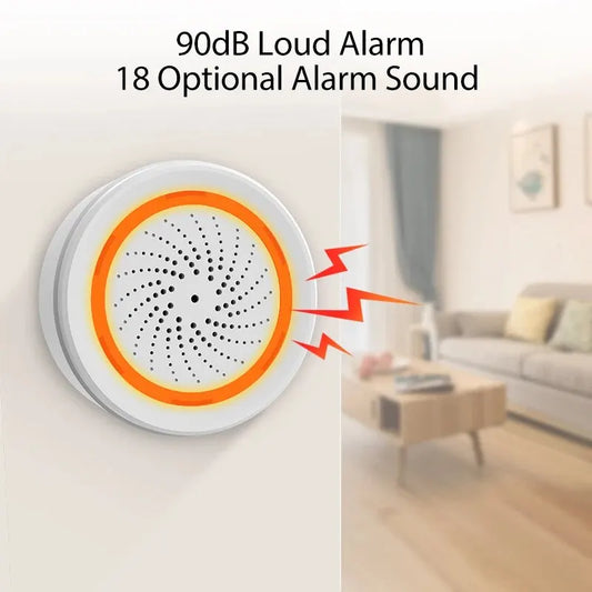 ONENUO Tuya Zigbee Smart Siren Alarm - Home Security Strobe Alert Device With USB Power Cable & Built In Battery