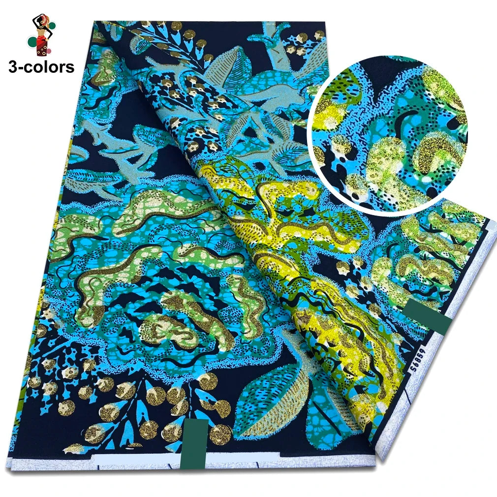 African Gold Print Wax Fabric - 100% Cotton Soft Nigerian Ankara Batik Pagne Material