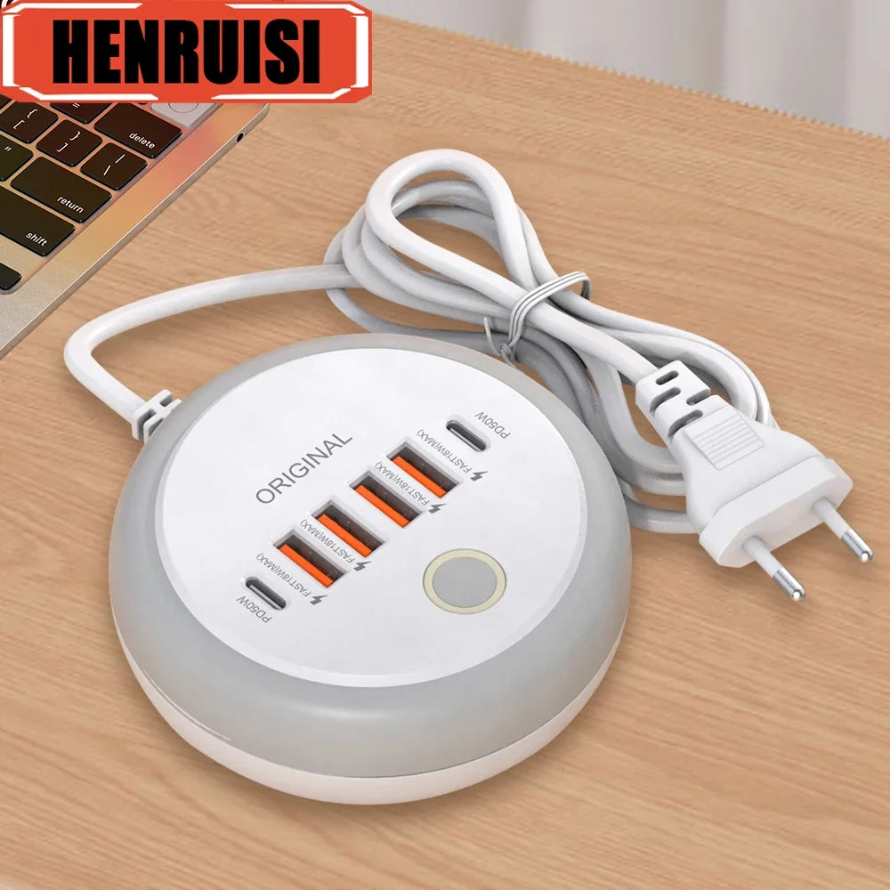 50W USB-C Power Strip Charger - Multi-Port Fast Charging Wall Adapter for iPhone 12/13 & Mobile Devices