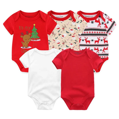 5PCS Newborn Baby Bodysuit Set - Soft Cotton Unisex Baby Clothes with Cartoon Print for Boys & Girls