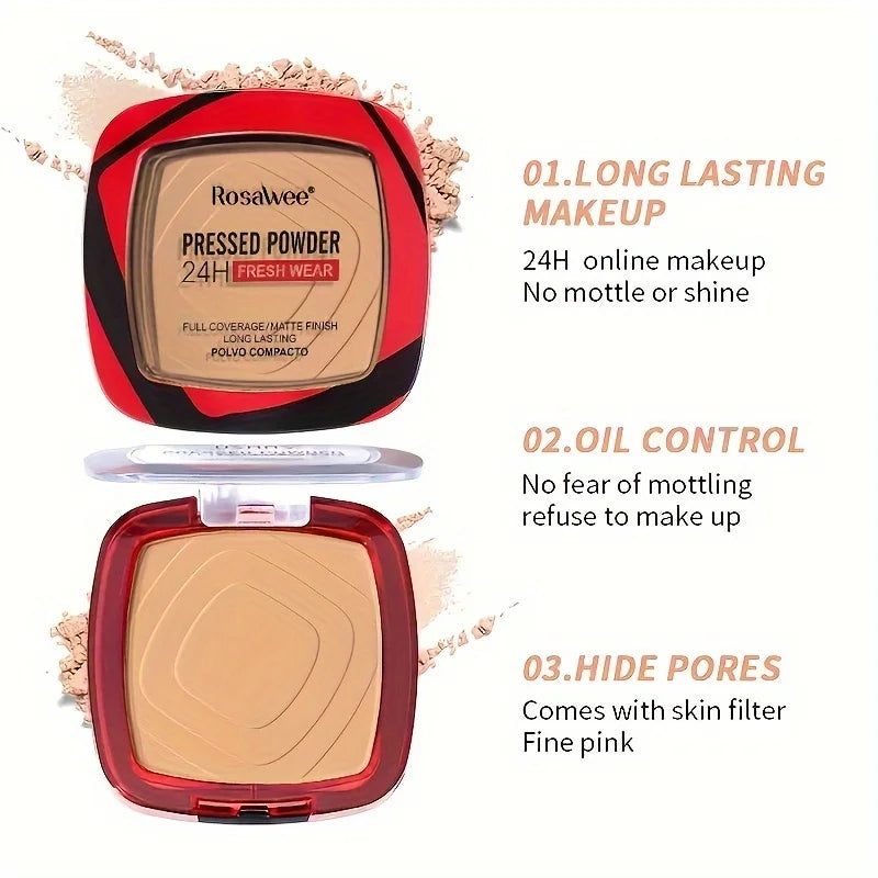 Full Coverage Pressed Powder Foundation – Matte, Oil-Control, Long-Lasting 24H Face Makeup with Puff Applicator