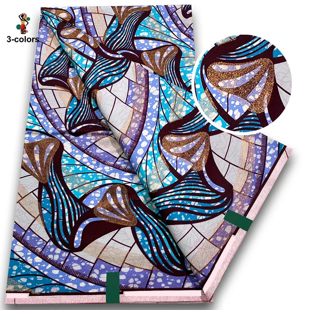 African Golden Wax Fabric - Glitter Gold Print Batik Ankara Pagne Material for Women