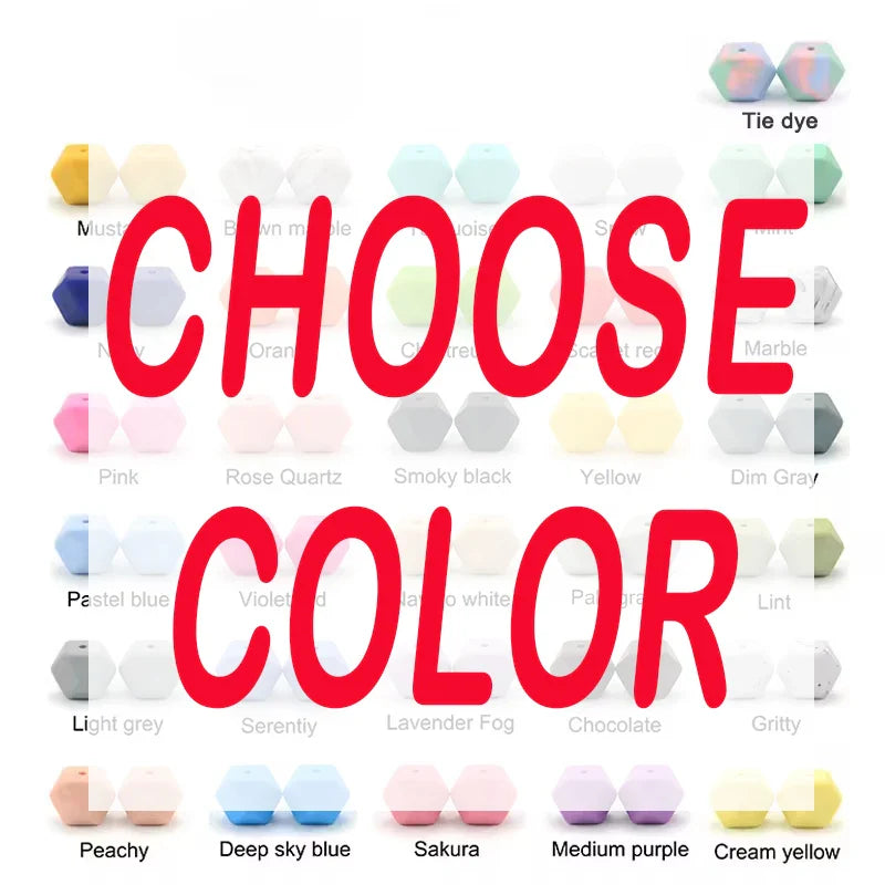 LOFCA 10PCS Hexagon Silicone Beads (14mm/17mm) – DIY Jewelry Making & Pacifier Chain Accessories Bulk Set