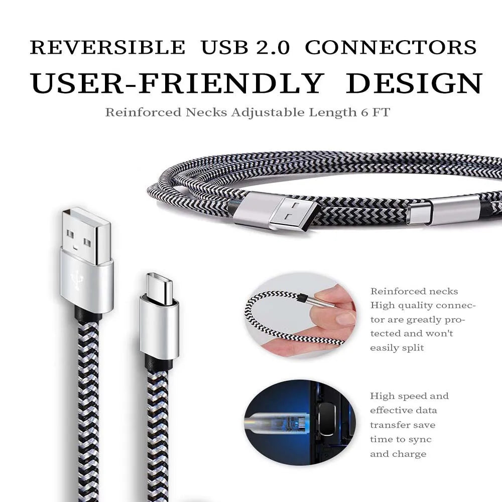 USB-C 2.4A Fast Charging Nylon Braided Data Cable for Samsung, Huawei & USB Type-C Devices