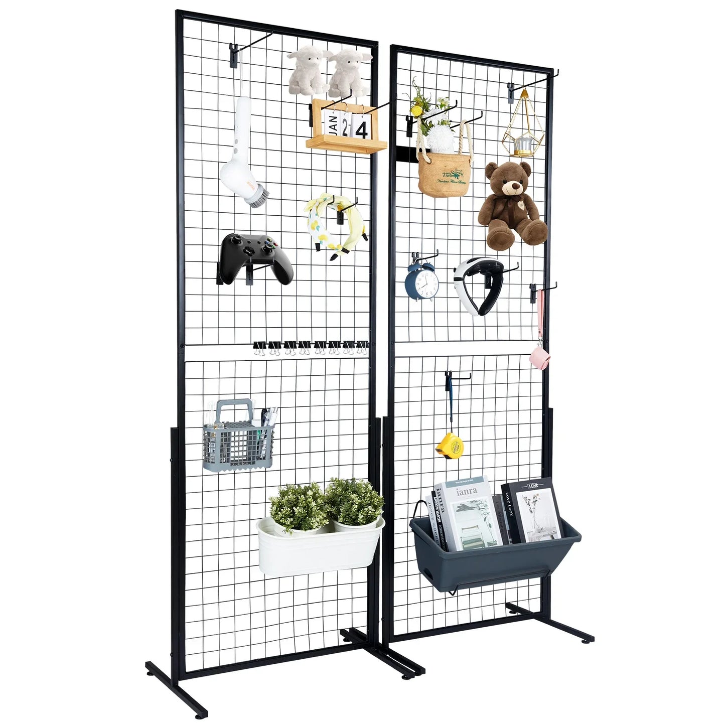 SucceBuy Double-Sided Grid Wall Panels – Wire Display Racks with Hooks for Art, Crafts & Retail Shops