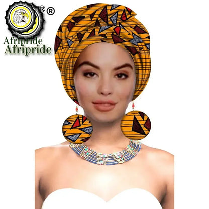 African Turban Headwrap - Nigerian Ankara Headscarf with Matching Earrings