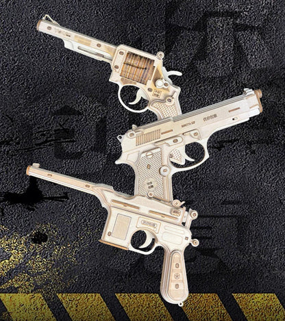 3D Wooden Gun Puzzle - DIY Assembly Pistol Rifle Model Craft Educational Toy for Kids & Adults