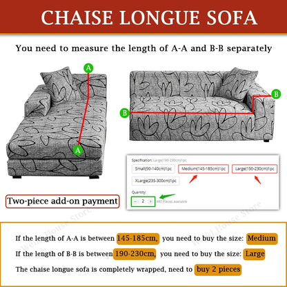 Stretch Sofa Cover - Printed Elastic Slipcover for L-Shaped Corner Couch, Living Room 1/2/3/4 Seat Protector