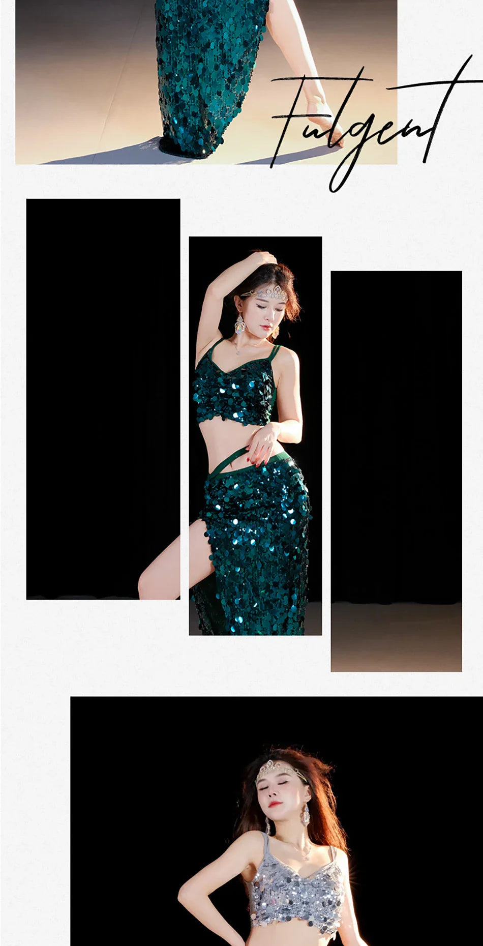 2-Piece Belly Dance Costume Set for Women – Sexy Sequin Top & Skirt Outfit for Stage Performance & Training
