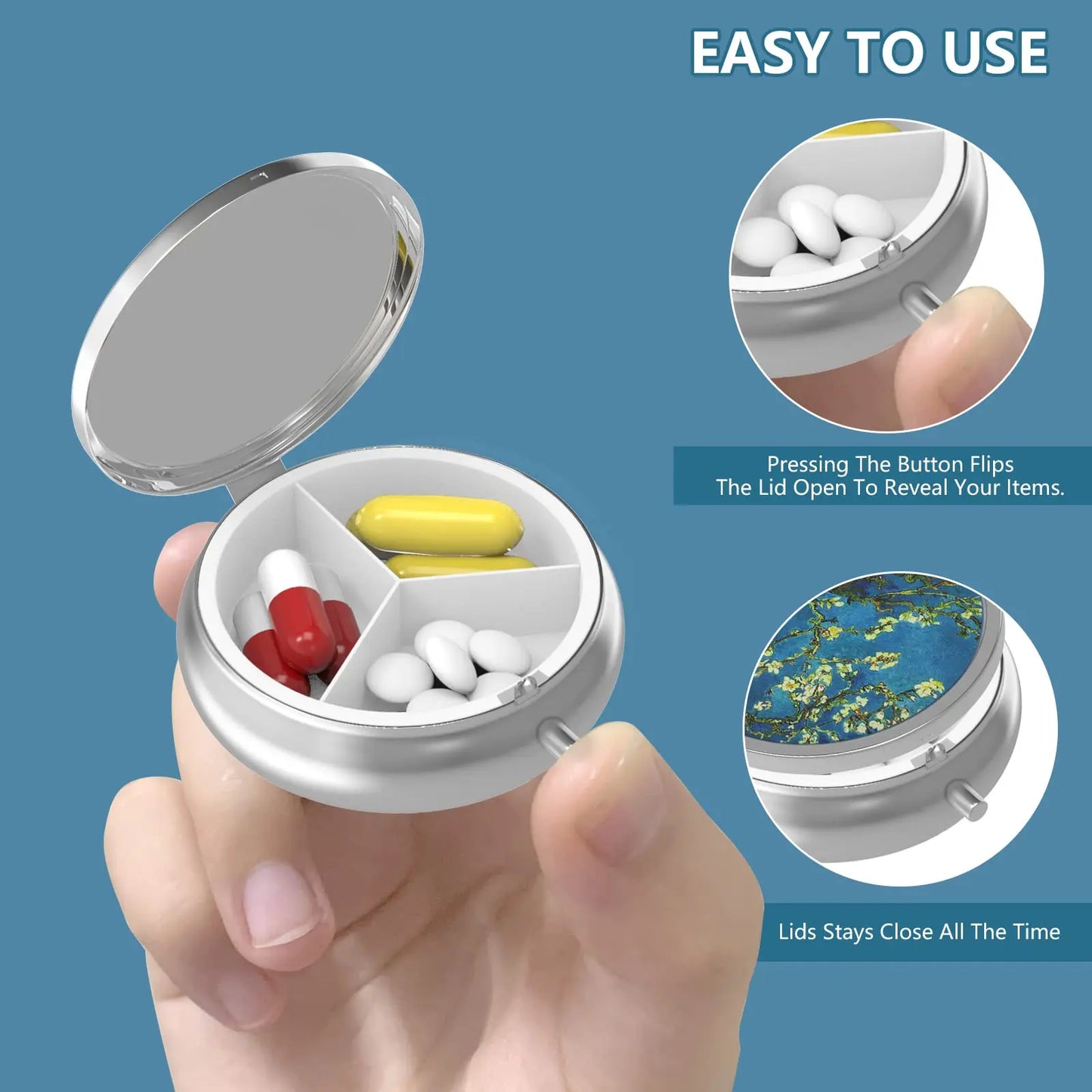 3-Compartment Travel Pill Organizer - Portable Pocket & Purse Medicine Case, Vitamin Storage Box & Gift
