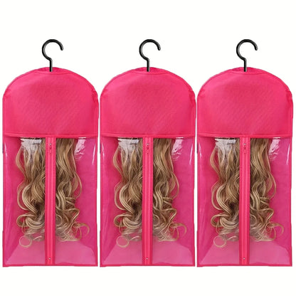 Premium Wig Storage Bags - Transparent Hanging Organizer with Metal Hangers for Wigs & Hair Extensions