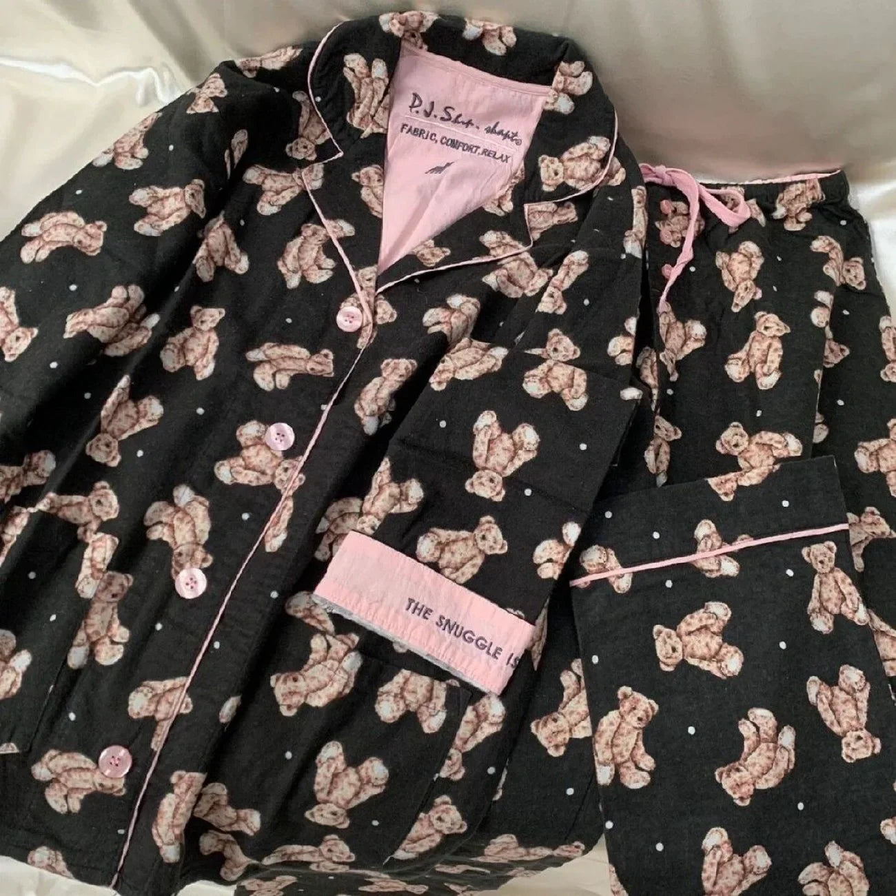 Women's Winter Cartoon Pajama Set - Warm Cotton Wool Sleepwear Long Sleeve Homewear