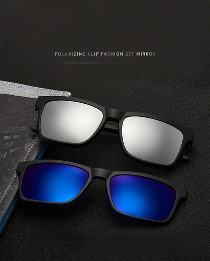 6-in-1 Polarized Magnetic Clip-On Sunglasses – Men & Women Sun Glasses with Frame & Bag