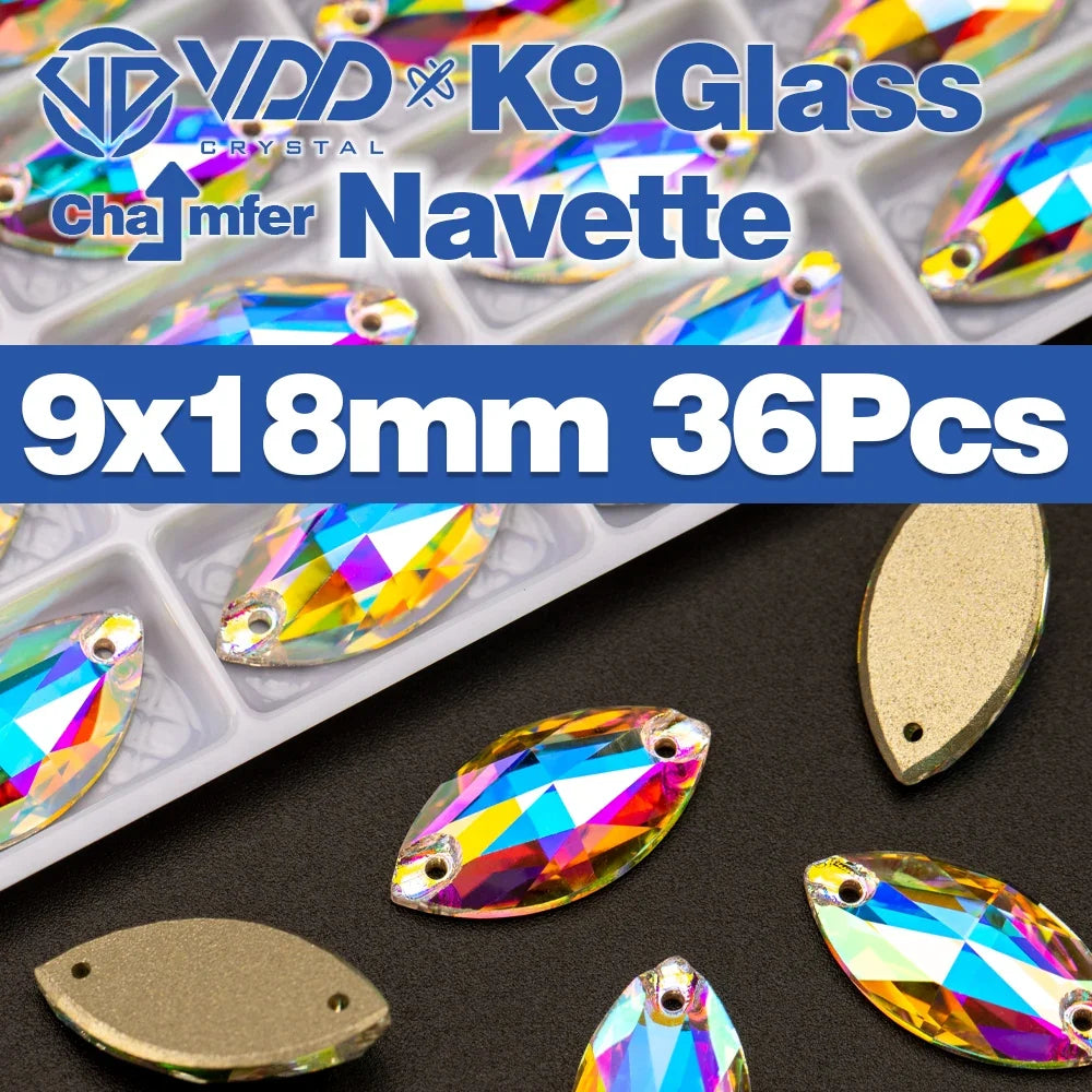 AAAAA K9 Glass Sew-On Rhinestones - AB Crystal Flatback Stones for Wedding Dress & Clothing Accessories