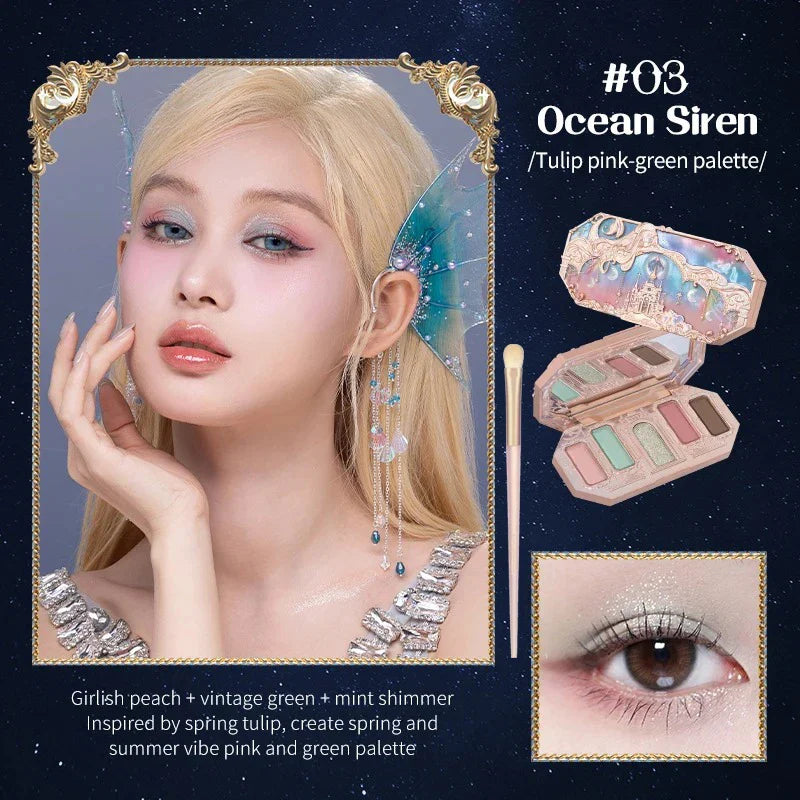 Flower Knows Moonlight Mermaid Eyeshadow Palette – 5-Color Matte, Shimmer & Glitter Waterproof Eye Shadow
