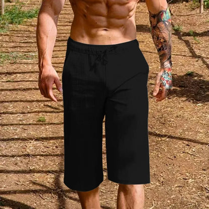 Men's Cotton Blend 3/4 Length Shorts - Casual Loose Fit Drawstring Summer Shorts with Pockets