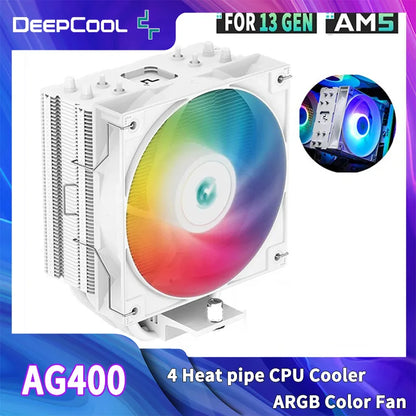 DEEPCOOL AG400 CPU Air Cooler — 4 Heat Pipe ARGB PWM Radiator, 220W TDP for Intel LGA1700/1200/115X/1151/1155 & AMD AM4/AM5