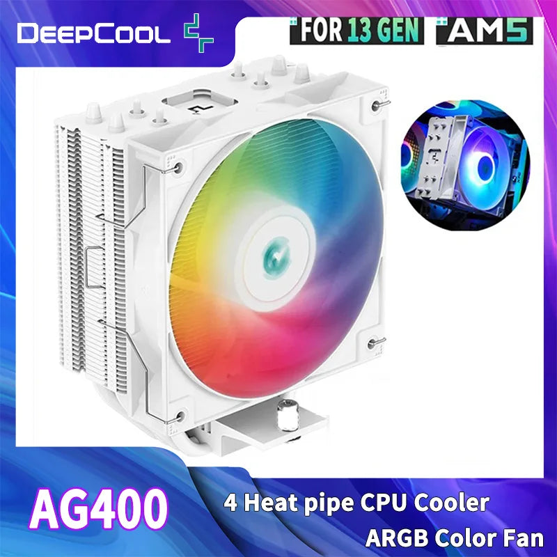 DEEPCOOL AG400 ARGB CPU Air Cooler – 4 Heat Pipe PWM 220W TDP High Performance Cooling for Intel LGA1700/1200/115X & AMD AM4/AM5