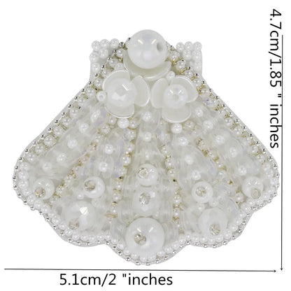 Marine Series Rhinestone Patches - Handmade Shell Starfish Seahorse Leaf Beaded Sewing Appliques for DIY Clothing