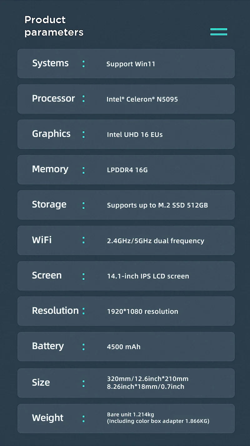 FIREBAT A14 Laptop — 14.1" FHD | Intel N5095 | 16GB LPDDR4 RAM | 512GB/1TB SSD | Lightweight Business Notebook with Fingerprint Unlock