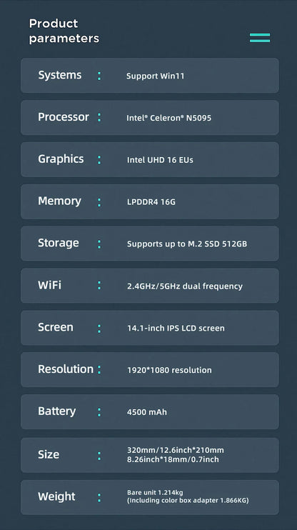 FIREBAT A14 Laptop — 14.1" FHD | Intel N5095 | 16GB LPDDR4 RAM | 512GB/1TB SSD | Lightweight Business Notebook with Fingerprint Unlock