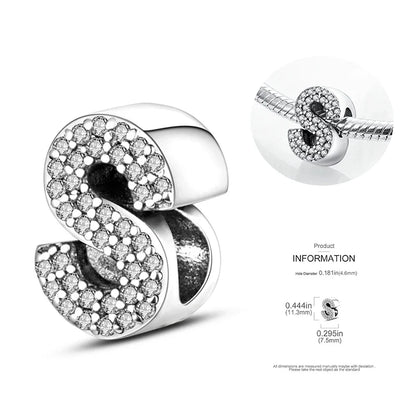 26 A-Z Alphabet Beads 925 Silver LOVE Letter Charms for 3mm Bracelets - CZ Zircon DIY Jewelry Gift