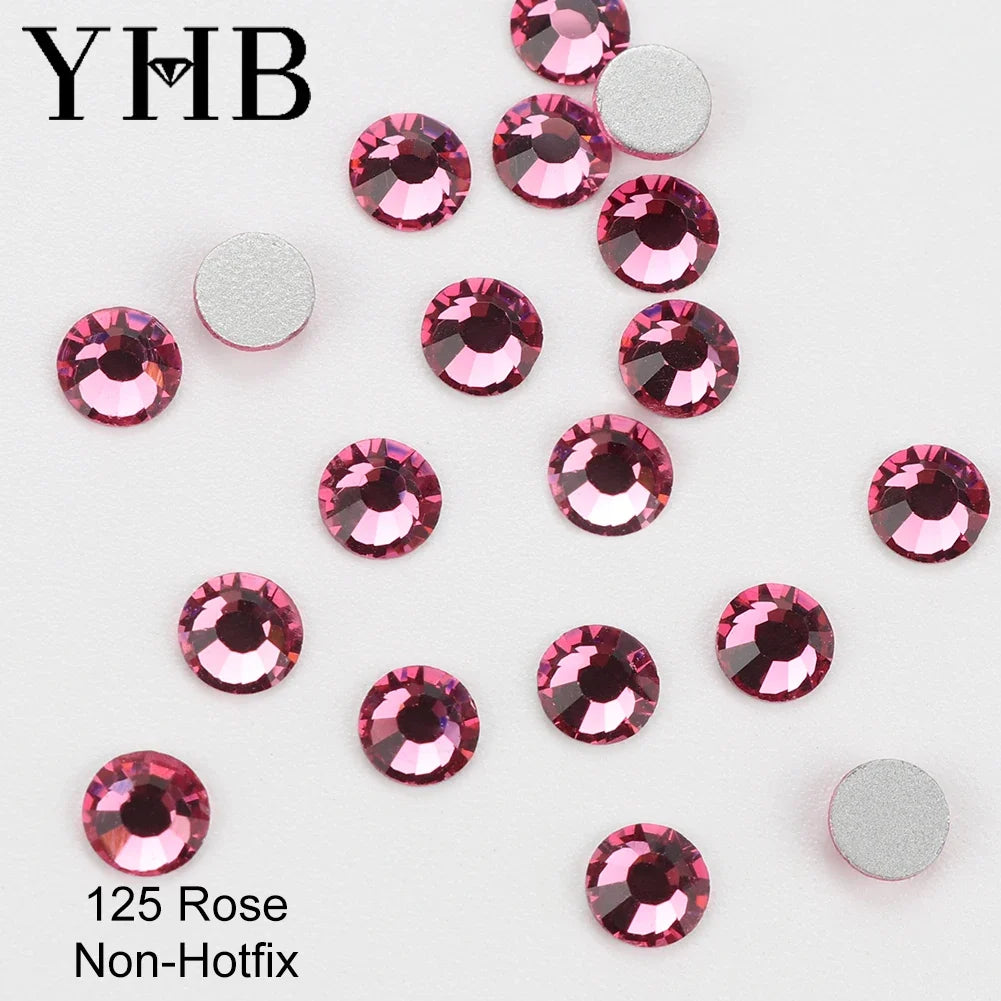 YHB Cold Fix Crystal Flatback Rhinestones - Silver Back Non Hotfix DIY Gems for Nail Art, Bags, Shoes, Garments & Phone Decoration