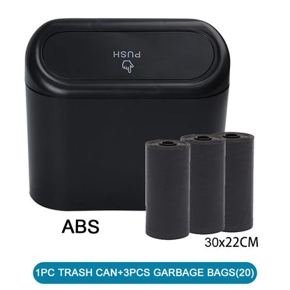Mini Car Trash Can with Lid - Leak-Proof Auto Waste Bin with 60 Garbage Bags Car Accessory