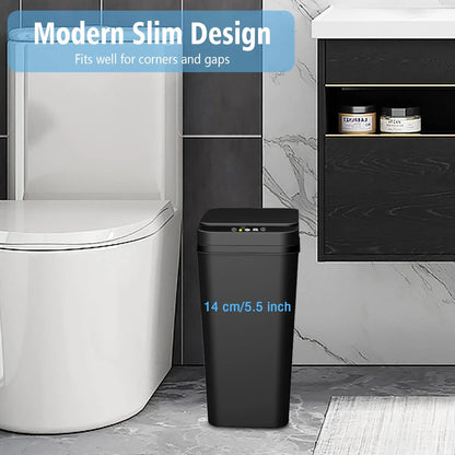 Touchless Motion Sensor Bathroom Trash Can with Lid – Slim Automatic Smart Garbage Bin for Bedroom, Office & Living Room