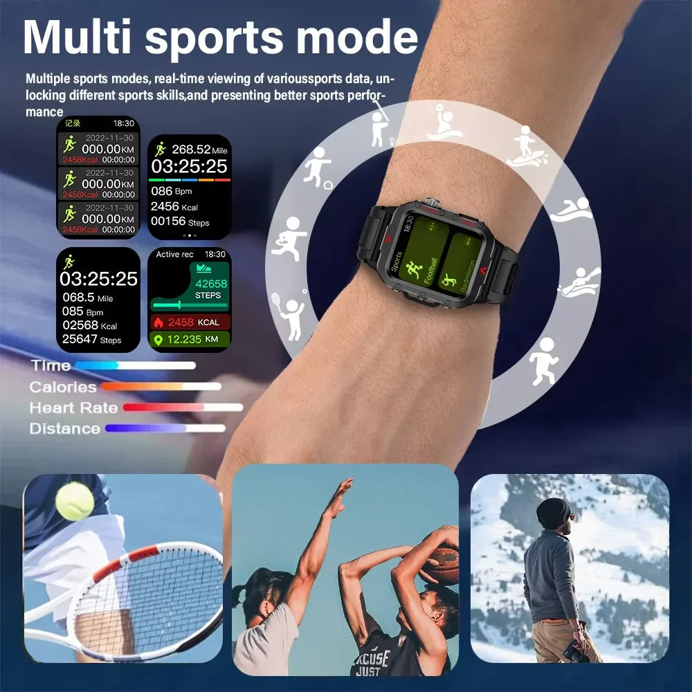LAXASFIT Men’s Smart Watch – LED Flashlight, Outdoor Sports, Health Monitoring Wristwatch