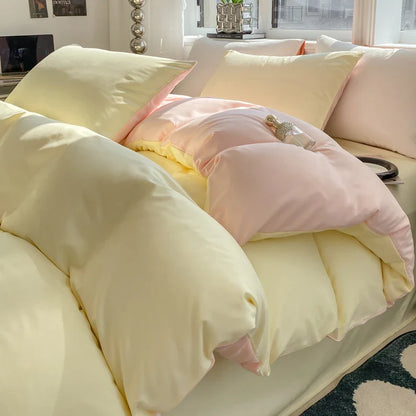 Washed Cotton Duvet Cover Set - Solid Color Soft Bedding Collection with Pillowcases Comforter Cover 220x240cm