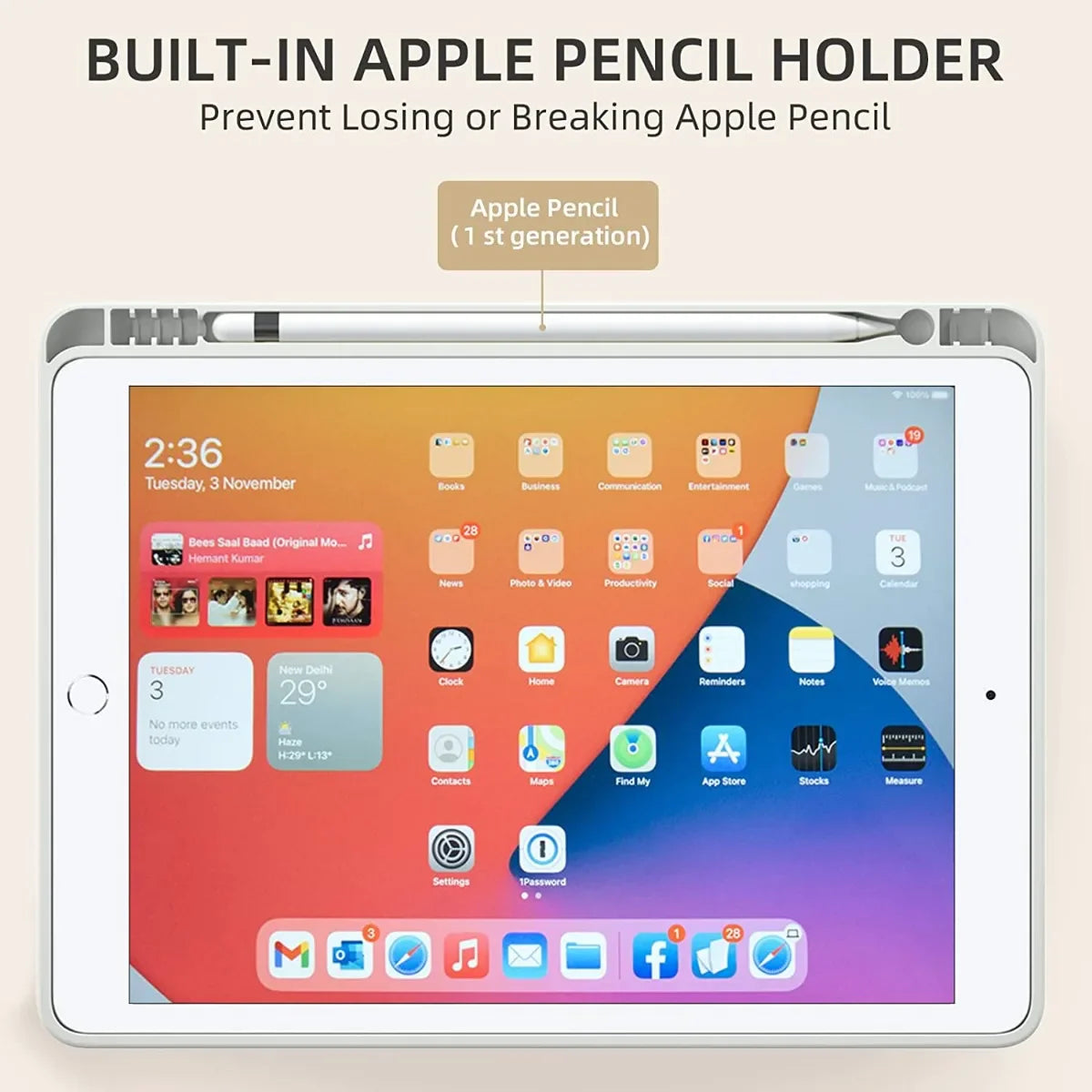 Magnetic Tablet Case with Pencil Holder for iPad 10th Gen, Air 5/6, Pro 11 – Fits 9.7" to 10.5" Models