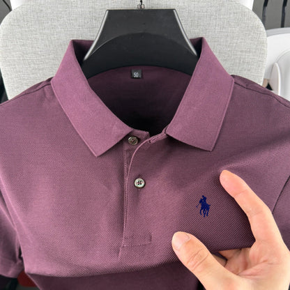 Men’s 100% Cotton Polo Shirt - Luxury Short Sleeve Golf Top with Embroidered Pony Design for Summer Casual Fashion