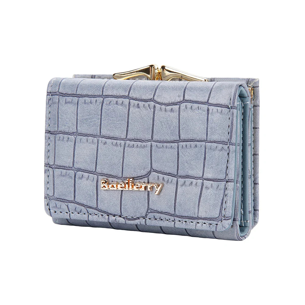 Baellerry Short Women’s Wallet — Crocodile Pattern Coin & Card Holder with Photo Slots, Hasp Purse for Girls