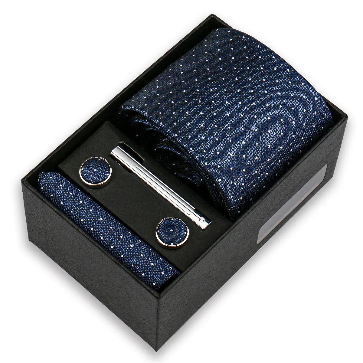 Men’s Fashion Tie Set Gift Box - 8cm Necktie with Handkerchief Cufflinks & Clip for Formal Business Suit Accessories