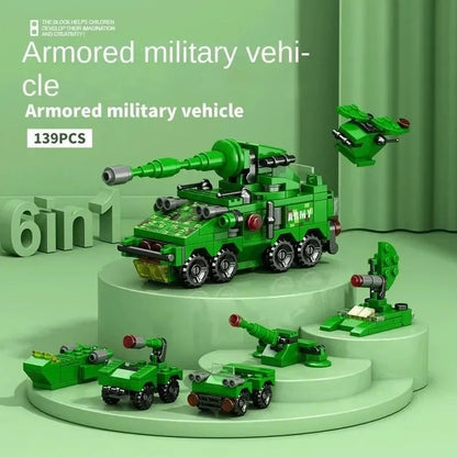 6-in-1 Police Truck Mech Dinosaur Building Blocks - Tank, Helicopter & Fire Truck Educational Toy