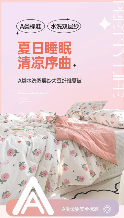 Washed Double Gauze Quilt – Lightweight Summer Comforter with Soya Fibre Filling, Soft & Breathable for Queen Size