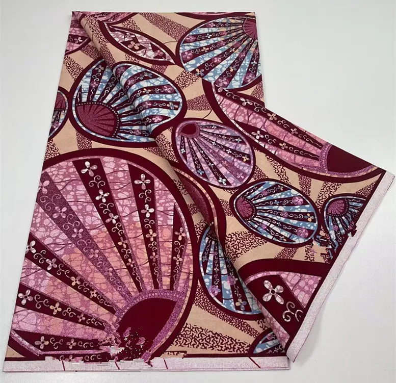 African Golden Glitter Wax Fabric - 6 Yards Ankara Batik Pagne Material for Sewing & Fashion Designs