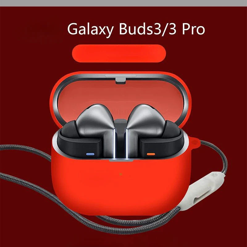Bluetooth Earphone Case for Samsung Galaxy Buds 3 Pro – Soft Silicone Protective Cover with Lanyard