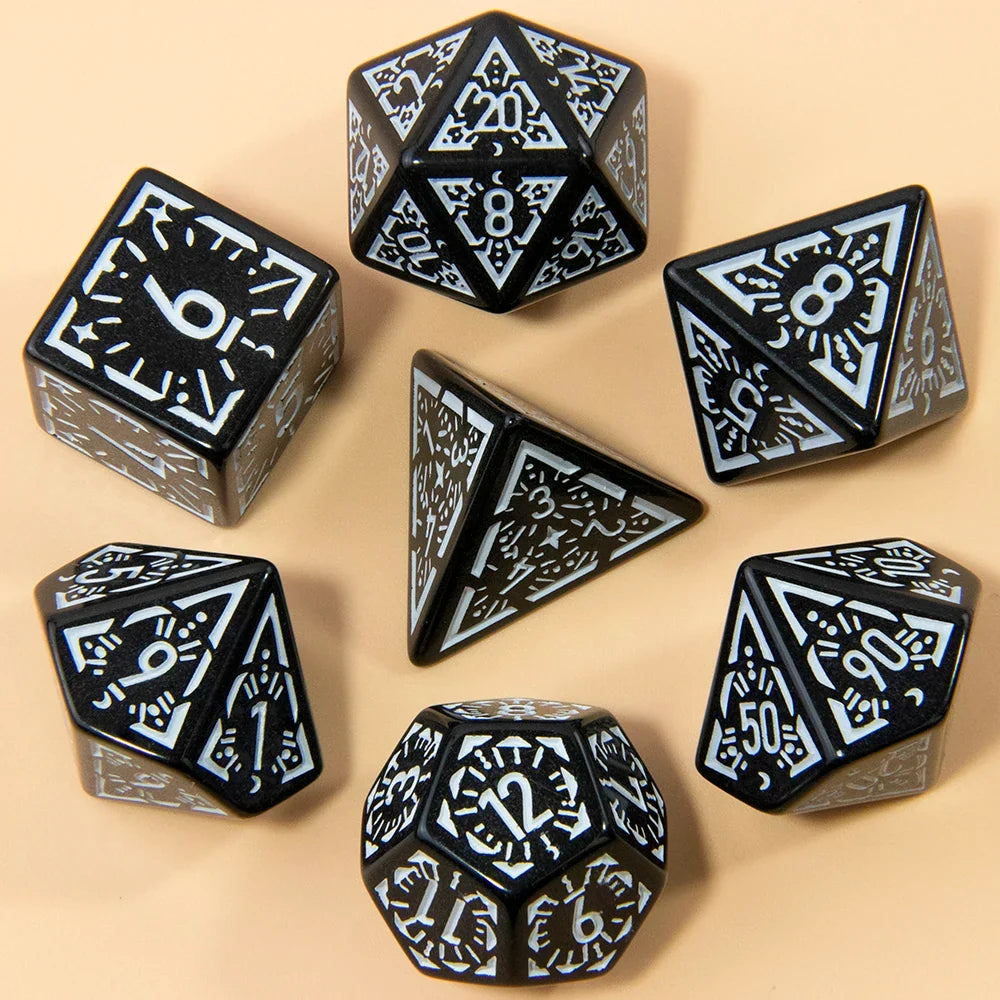 DND Carving Pattern Dice Set - 7Pcs RPG Polyhedral Dice for Board Games, Gifts & Entertainment Accessories