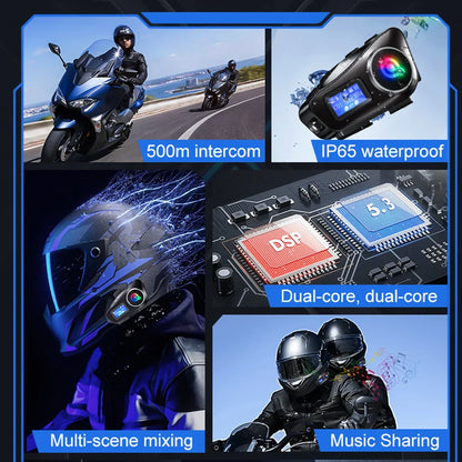 Q58 Max Motorcycle Helmet Intercom Headset – Waterproof 300M Bluetooth Wireless Intercom for 2 Riders with Music Sharing & Flashlight