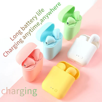 I12 Macaron Bluetooth Headset – Matte Wireless Sports Earbuds, Binaural Bluetooth 5.0