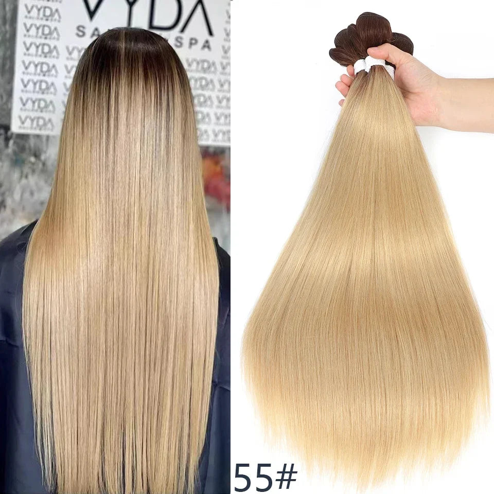 26" Ombre Straight Synthetic Hair Extensions – Smooth Weaving, Full Blue Hair Bundles from Root to End